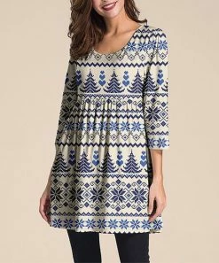 Wholesale 🔔 Nanu | Blue & Cream Fair Isle Three-Quarter Sleeve Empire-Waist Tunic - Plus ✨