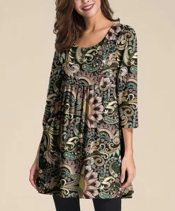 Best deal 🎉 Nanu | Black & Green Paisley Three-Quarter Sleeve Empire-Waist Tunic - Plus 🎁