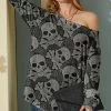 Promo 🧨 Nanu | Black & Gray Skulls Hacci Boatneck Dolman Pullover - Plus 🧨