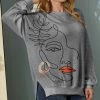 Buy 🧨 Nanu | Dark Gray 💄 Lipstick Face Doodle Hacci Split-Hem Dolman Pullover - 👩 Women & Plus 🎉