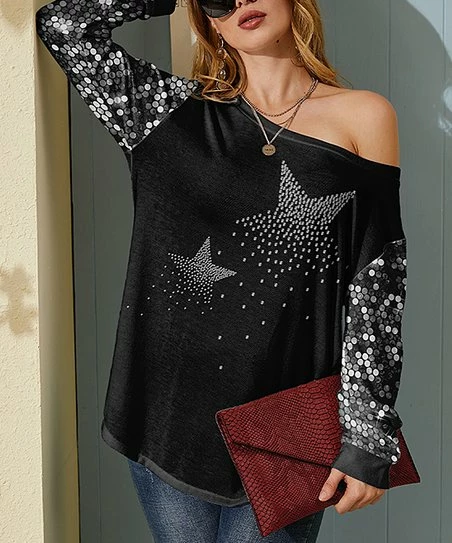 Flash Sale ๐ฏ Nanu | Black Star Hacci Boatneck Dolman Pullover - ๐ฉ Women & Plus โญ