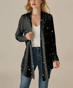 Best deal 👏 Nanu | Black & Gold Stars Curved-Hem Open Cardigan - 👩 Women & Plus ⌛