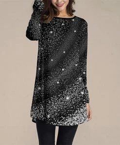 Buy ❤️ Nanu | Black & White Celestial Pin Dot Long-Sleeve Tunic - 👩 Women & Plus 🔔