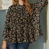 New 🌟 Nanu | Black & Golden Leopard Tie-Neck Tiered Chiffon Tunic - 👩 Women 🎁