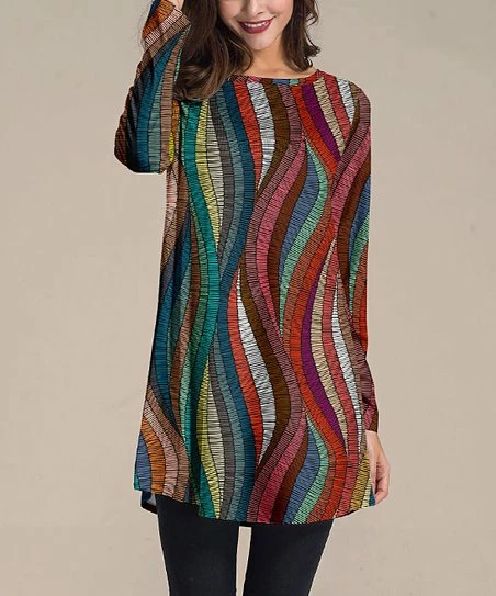 Hot Sale ✔️ Nanu | Red & Green Swirls Long-Sleeve Tunic - Plus ❤️