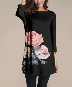 Top 10 💯 Nanu | Black & Pink Floral Three-Quarter Sleeve Tunic - 👩 Women & Plus 🔔