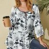 Best Pirce 🤩 Nanu | White & Navy Floral Tie-Neck Tiered Chiffon Tunic - 👩 Women & Plus ⭐