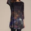 Outlet 🛒 Nanu | Black & Multicolor Snowflake Three-Quarter Sleeve Tunic - 👩 Women 😉