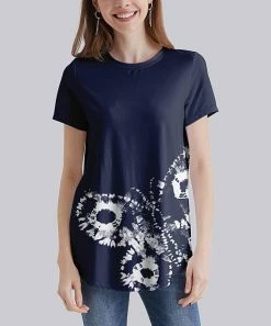 Budget ๐ Nanu | Dark Blue & White Butterfly Curved-Hem Tee - ๐ฉ Women & Plus โค๏ธ