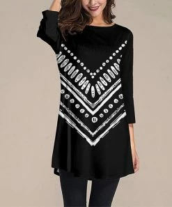 Buy 🔥 Nanu | Black & White Chevron Three-Quarter Sleeve Tunic - 👩 Women 🛒