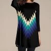 Deals 💯 Nanu | Black & Blue Abstract Three-Quarter Sleeve Tunic - 👩 Women & Plus 🛒