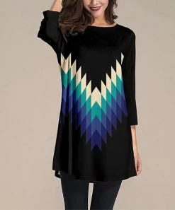 Deals 💯 Nanu | Black & Blue Abstract Three-Quarter Sleeve Tunic - 👩 Women & Plus 🛒