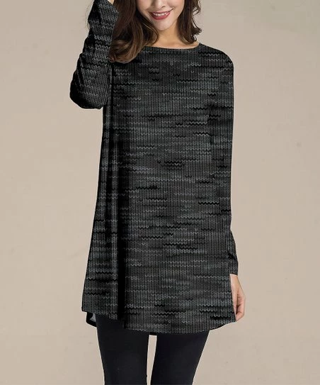 Wholesale ๐ฏ Nanu | Black & Dark Gray Abstract Long-Sleeve Tunic - Plus ๐