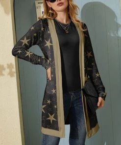 Top 10 😀 Nanu | Brown & Gold Star Hacci Oversize Drape Cardigan - 👩 Women & Plus 🔔