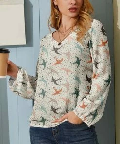 Best reviews of ⭐ Nanu | Cream & Coral Swallow V-Neck Chiffon Tunic - Plus 🤩