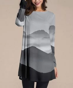 Cheap 🥰 Nanu | Dark Gray & Light Gray Mountains Long-Sleeve Tunic - Plus 👏