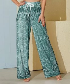 Wholesale 🧨 Nanu | Teal Geometric Palazzo Pants - Plus 🎉