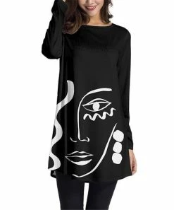 Best reviews of 🎉 Nanu | Black & White Abstract Face Long-Sleeve Tunic - 👩 Women & Plus 👍