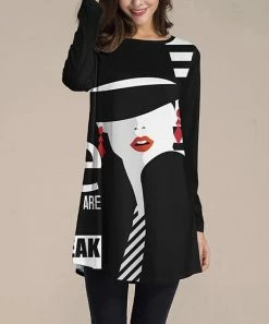 Budget 😀 Nanu | Black & White Noir Lady Long-Sleeve Tunic - Plus 🎉