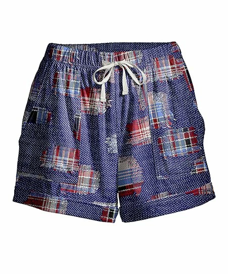 Best Sale ๐ฅ Nanu | Navy & Red Plaid Patchwork Drawstring Pocket Cuffed-Hem Shorts - Plus ๐ฏ