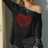 Wholesale 🔥 Nanu | Black & Red Leopard Heart Hacci Boatneck Dolman Pullover - 👩 Women 👏