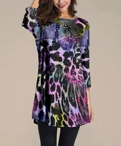 Best Sale 🤩 Nanu | Black & Purple Leopard Three-Quarter Sleeve Tunic - Plus 🧨