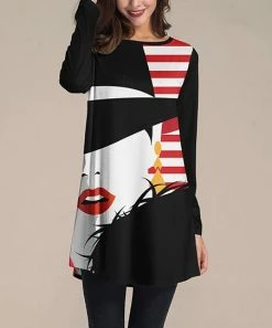 Buy 🌟 Nanu | Black & Red 👩 Woman Long Sleeve Tunic - Plus 😉