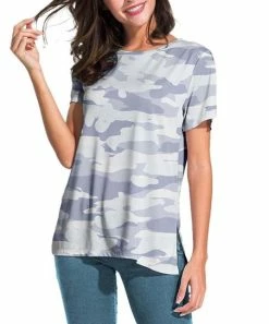 New ⭐ Nanu | Gray Camo Slit-Sleeve Split-Hem Tunic - 👩 Women 🧨