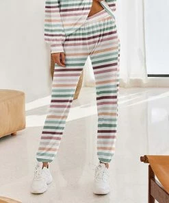 Coupon ❤️ Nanu | Green & Plum Stripe Hacci Joggers - Plus 🧨