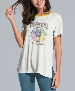 Promo ❤️ Nanu | Cream 'Celestial' Slit-Sleeve Split-Hem Tunic - 👩 Women & Plus 👏