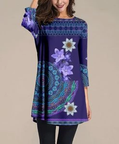 Best Pirce 🎁 Nanu | Blue & Purple Floral Three-Quarter Sleeve Tunic - Plus 🧨