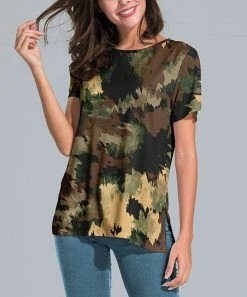 Best deal ✔️ Nanu | Brown & Green Abstract Slit-Sleeve Split-Hem Tunic - 👩 Women 🛒