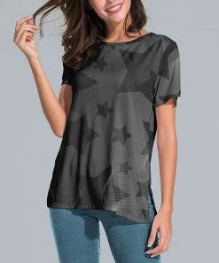 Coupon ⭐ Nanu | Dark Gray Star Slit-Sleeve Split-Hem Tunic - 👩 Women & Plus 🎁