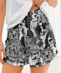 Cheap 🤩 Nanu | Dark Gray & White 🐶 Dogs Hacci Drawstring Shorts - Plus 🥰