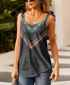 Discount 🎉 Nanu | Gray-Black & Blue Abstract Bow-Strap Tank - 👩 Women 🎉