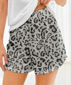 Wholesale 👏 Nanu | Gray & Black Leopard Hacci Drawstring Shorts - 👩 Women 👏