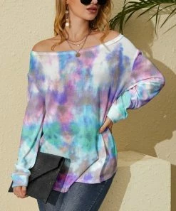Budget ✔️ Nanu | Blue & Pink Tie-Dye Off-Shoulder Sweater - 👩 Women 🎁