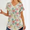 Best deal 🎁 Nanu | Yellow & Peach Tropical Floral Hacci V-Neck Curved-Hem Tee - Plus ⌛