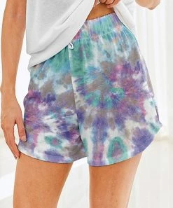 New ❤️ Nanu | Purple & Turquoise Tie-Dye Hacci Drawstring Shorts - Plus 🤩