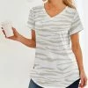 Budget ❤️ Nanu | White & Khaki Zebra V-Neck Curved-Hem Tee - 👩 Women ✔️