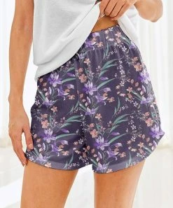 Best deal 😀 Nanu | Purple & Green Floral Hacci Drawstring Shorts - 👩 Women 🧨