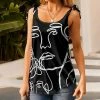 Deals 👏 Nanu | Black & White Abstract Faces Bow-Strap Tank - 👩 Women 👍