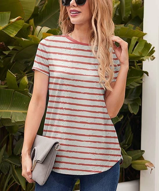 Cheap โจ Nanu | Red & White Stripe Curved-Hem Tee - ๐ฉ Women โจ - Image 3