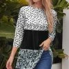 Deals 🌟 Nanu | White & Black Polka Dot Color Block Three-Quarter Sleeve Tunic - 👩 Women 💯