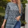 Outlet 👏 Nanu | Dark Blue & White Paisley Three-Quarter Sleeve Tunic - 👩 Women 🔔