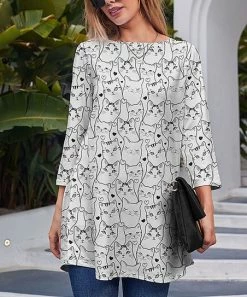 Top 10 🛒 Nanu | Black & White Cats Three-Quarter Sleeve Tunic - Plus ⌛