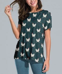 Outlet 👍 Nanu | Dark Teal & Red Hen Slit-Sleeve Split-Hem Tunic - Plus 🔥