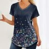 Discount ❤️ Nanu | Dark Blue Star Hacci V-Neck Curved-Hem Tee - 👩 Women & Plus 👍