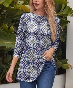 New 🔔 Nanu | Yellow & Navy Lattice Three-Quarter Sleeve Tunic - Plus 🎉