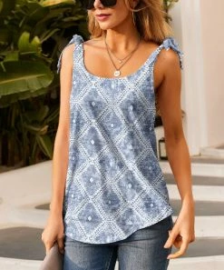 Best reviews of โ๏ธ Nanu | Blue & White Abstract Bow-Strap Tank - ๐ฉ Women ๐ฅฐ